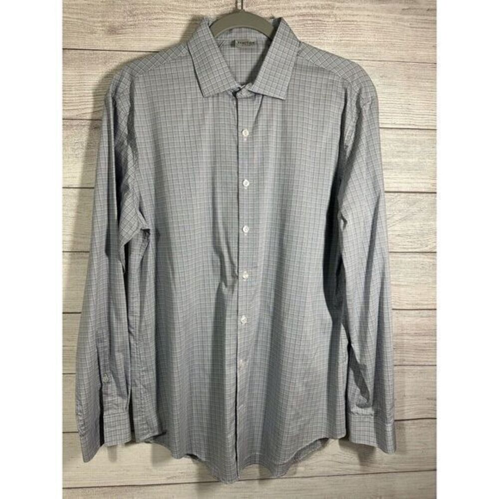 Kenneth Cole Reaction Men‎ Large Blue White Long Sleeve Button Down Slim Shirt